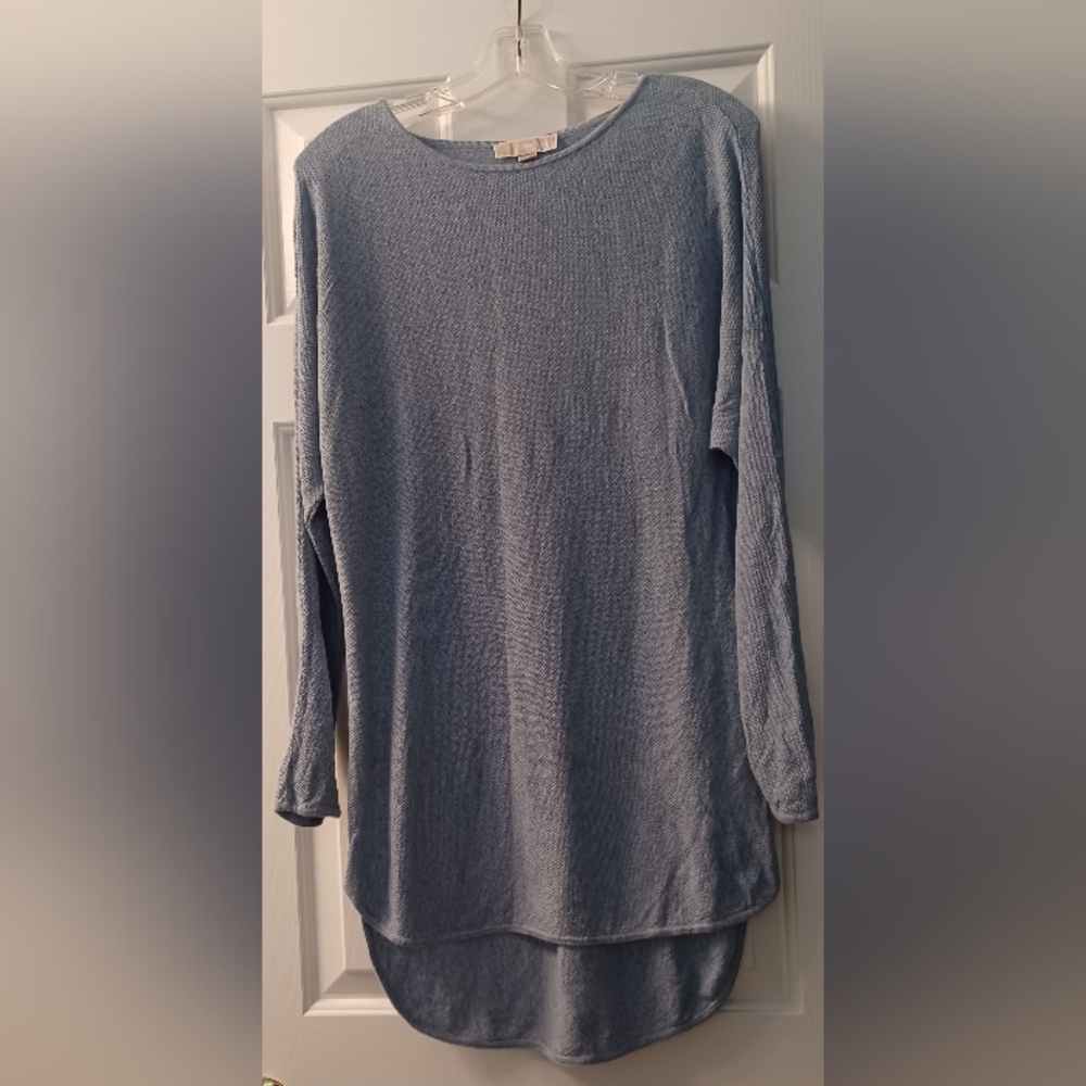 Michael Kors M Light Blue Long Sleeve Hi-Low Open Weave Tunic Top Sweater Dress